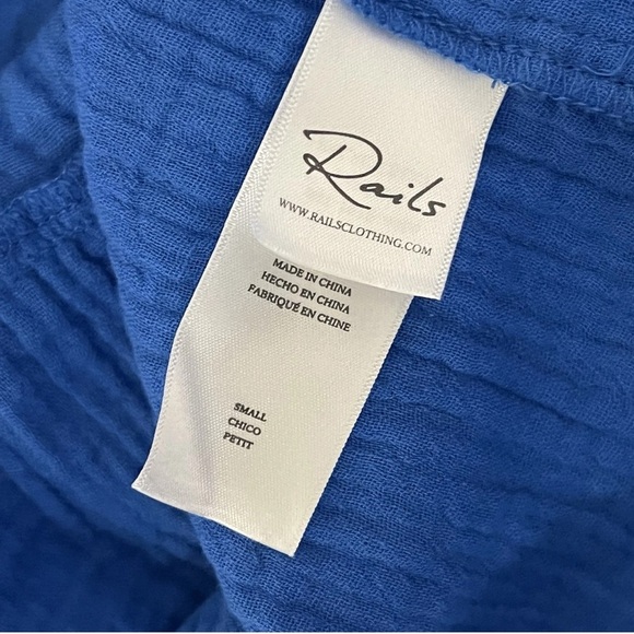 RAILS Valeria Midi Dress Palace Blue Soft Cotton Gauze Pockets Tie Shoulder S - Picture 6 of 9